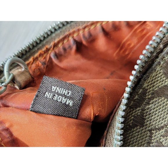 Coach Brown Signature Canvas Leather Trim Women Card Holder Wallet Keyring Zip - Picture 9 of 9